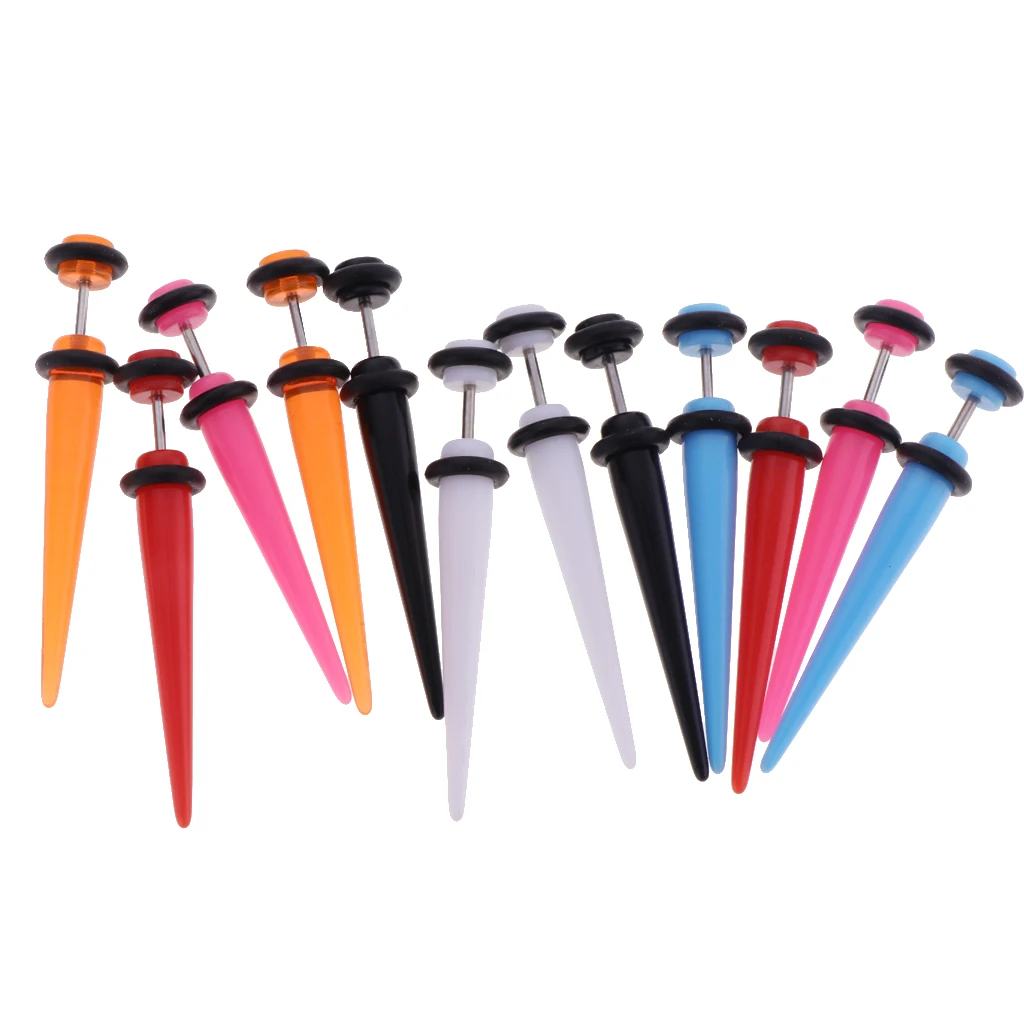 6 Pairs Assorted Acrylic Fake Tapers Earrings Set Stainless Steel Stud Illusion Cheater Faux Gauges Jewelry