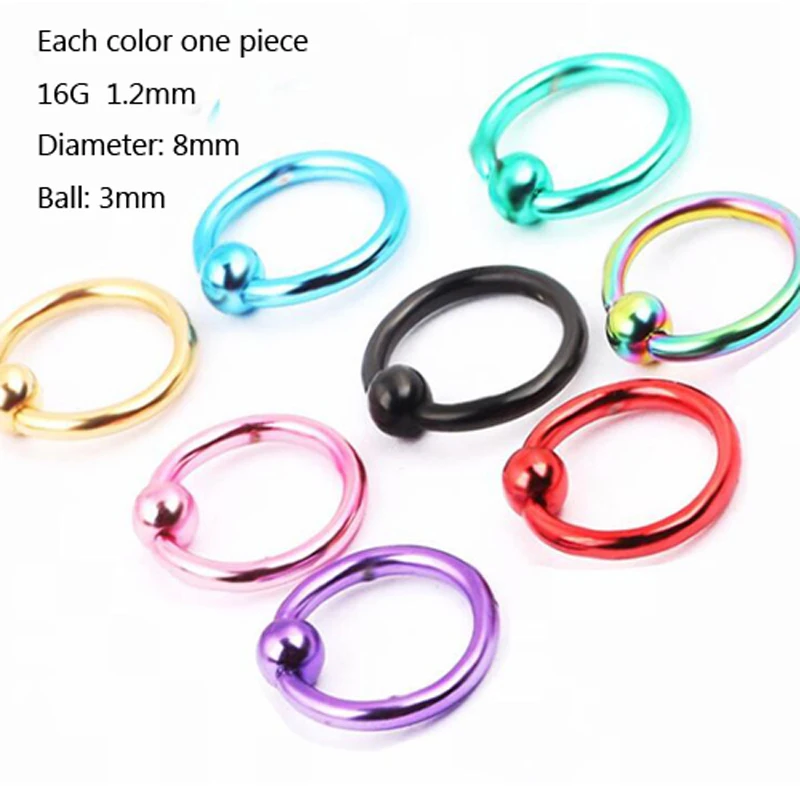 

8 Pieces/lot 16G 1.2mm Colorful Hoop Rings Eyebrow Tragus Earring Nose Ring Closure Nipple Body Piercing Jewelry