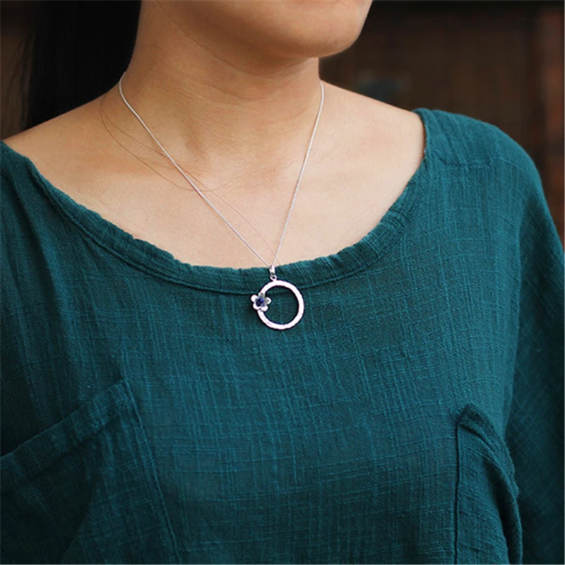 

Lotus Fun Real 925 Sterling Silver Lapis Handmade Fine Jewelry Fresh Flower Design Pendant without Necklace Acessorios for Women
