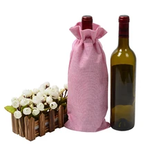 1 pc 15*35cm Rustic Jute Burlap Wine Drawstring Bags Wine Bottle Covers Reusable Bottle Wrap Gift Package Wine Bags