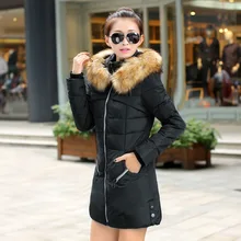 New Fashion Large Fur Collar Coat Women Parka Long Thick Cotton-padded Jacket Female 2017 Winter Parkas Ladies Coats Black