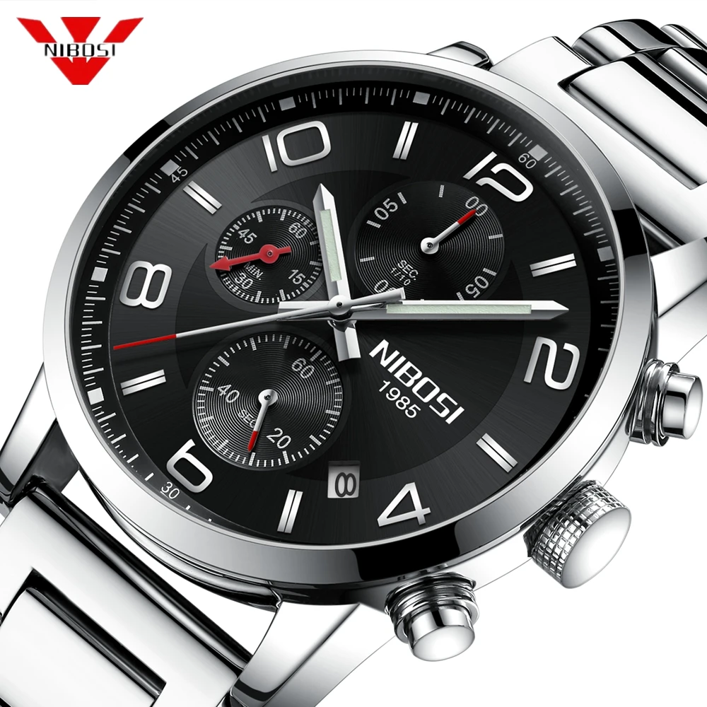 NIBOSI Relogio Masculino Watch Men Fashion Casual Waterproof Quartz Military Stainless Steel Sports