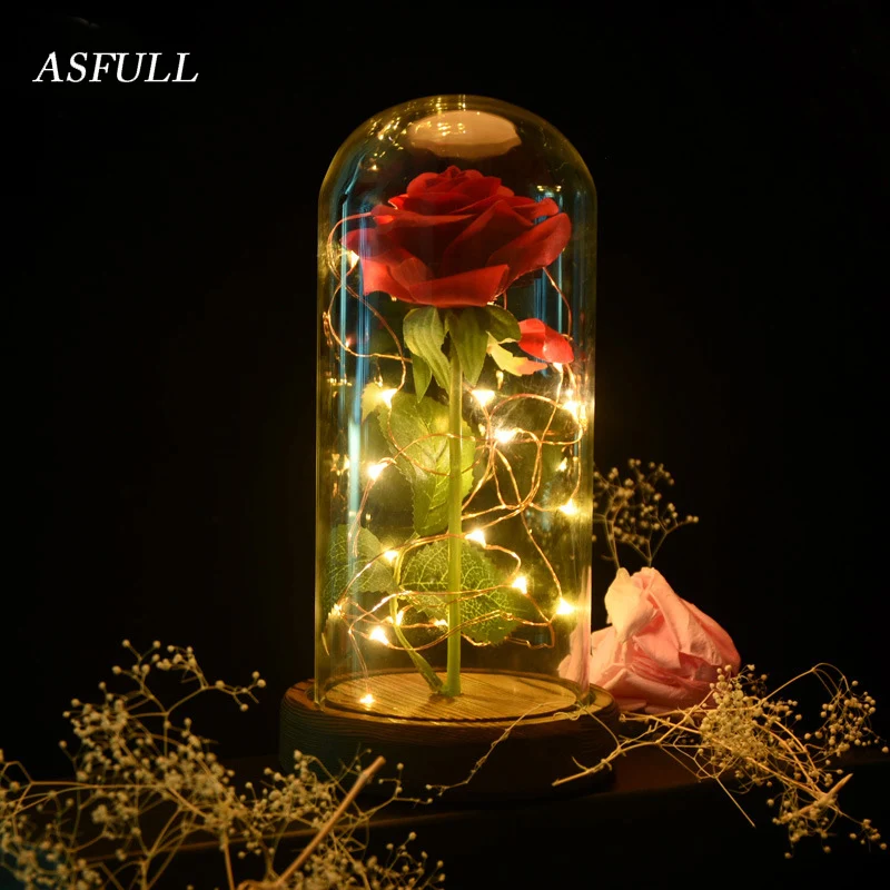 

Beauty and Beast Battery Powered Red Rose Flower String Light Desk LED Lamp Romantic for Valentine Day Birthday Gift Decoration