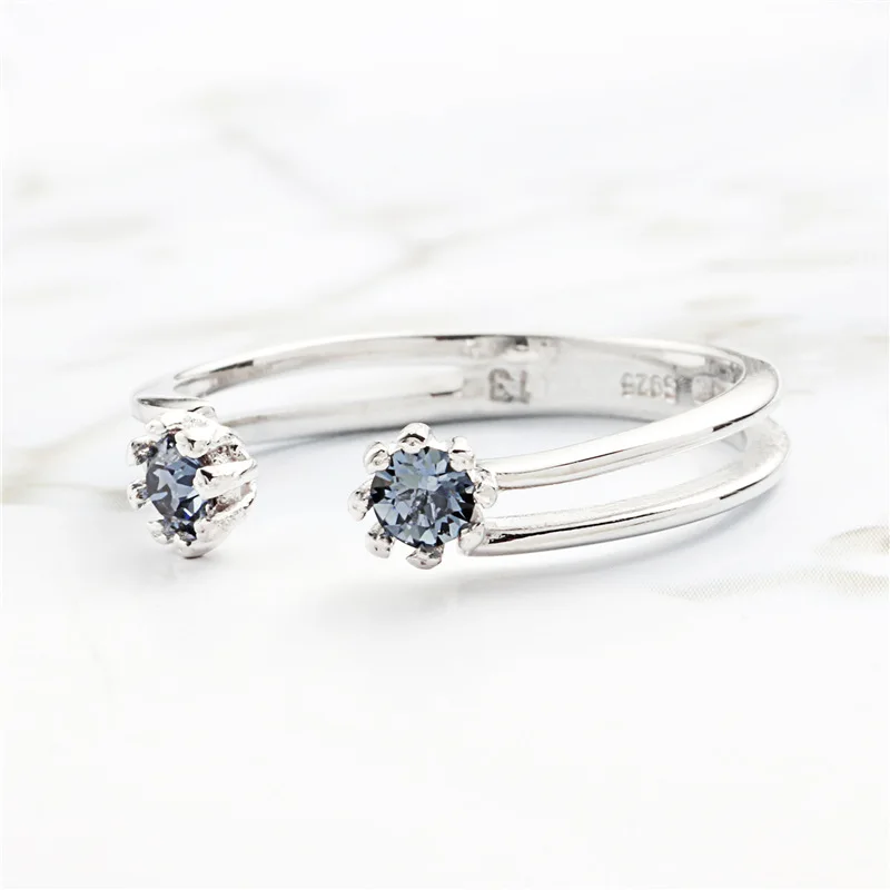 blue crystal open ring 100% Sterling 925 silver Jewelry Vintage Adjustable rings for women girl gift free size