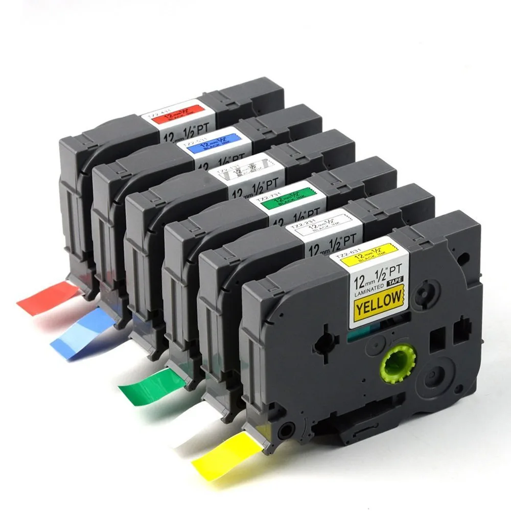 

6 Pack Combo Set Compatible for Brother P-touch Label Tapes TZ131 TZ231 TZ431 TZ531 TZ631 TZ731 12mm x 8m, 1/2" x 26.2ft