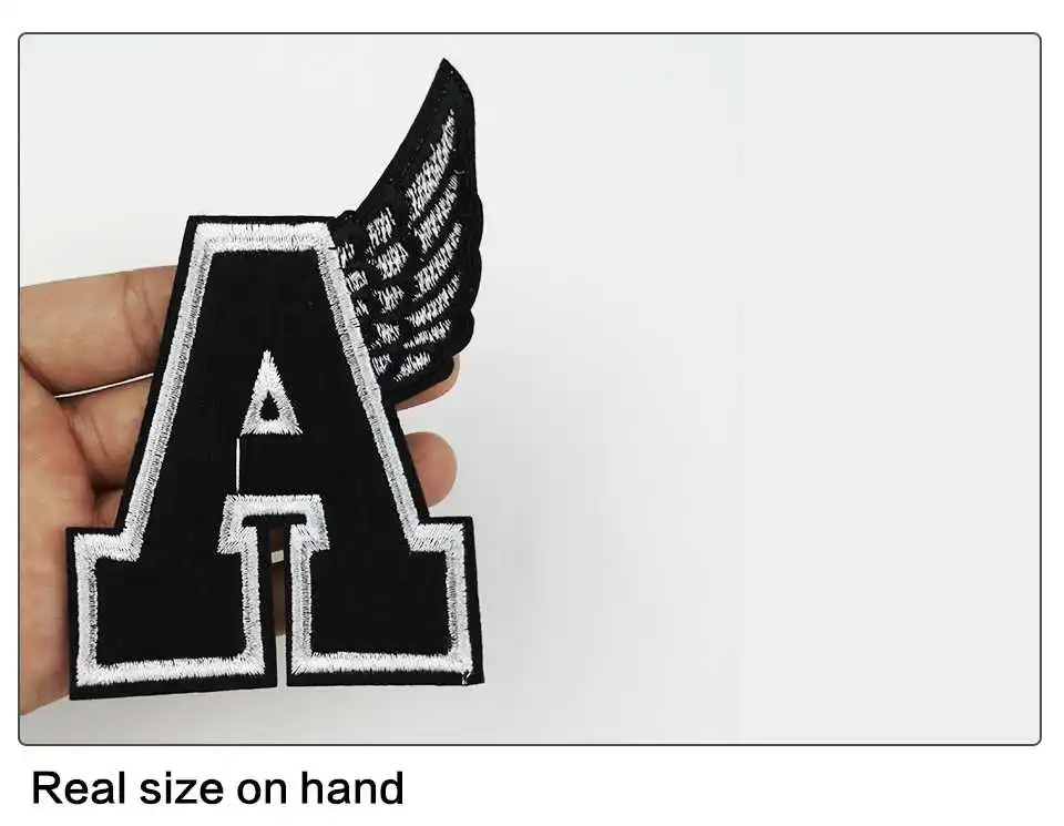 Black Iron On Patches Letter A Wings Mickey Mouse Head M Star Patch Embroidery Applique Designs Stickers On Clothes (5)