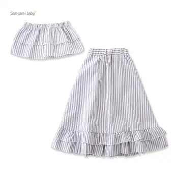 Baby Girls Summer Clothes Set Vertical Striped Tops Long Skirt Children Princess Party Skirts Outfit Clothes 1.1kg#41