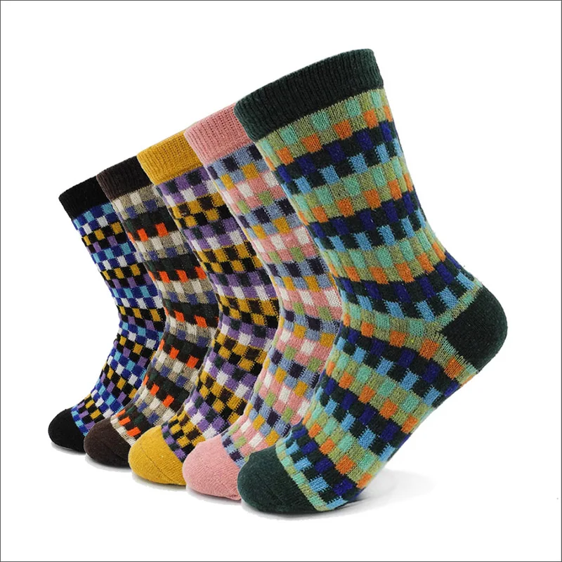 5 пар зимних тепловых женских носков кашемировые толстые хлопковые теплые женские носки девушки красочные носки в клетку шерсть рождественские носки подарок