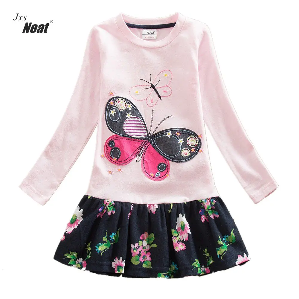 2016 Retail baby girl clothes Long Sleeve girls dress butterfly kids clothing princess Dresses A