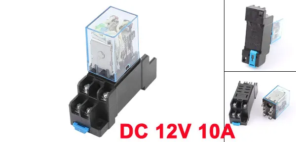 DC 12V 10A Coil Electromagnetic Power Relay Socket w DTF08A Base