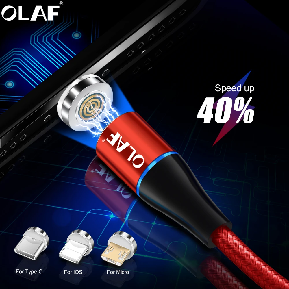 

OLAF Magnetic Cable 1M 2M 3A Fast Charger Micro USB Type C Charging For iPhone X XS MAX Samsung Xiaomi Huawei Magnet Phone Cable