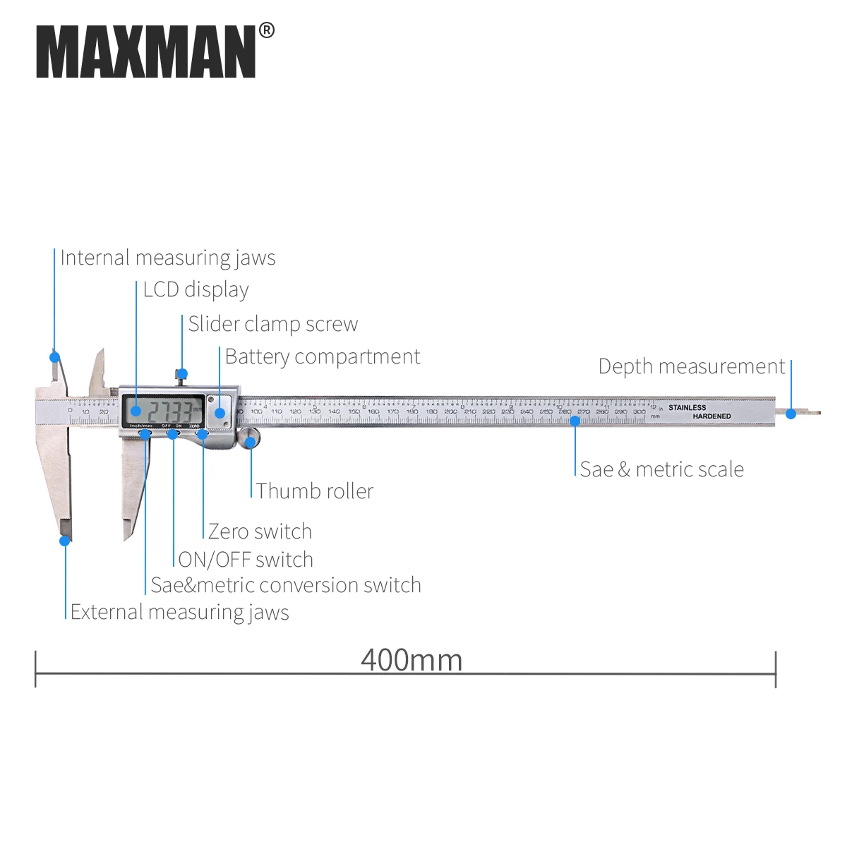 MAXMAN нержавеющая сталь высокая точность электронный цифровой штангенциркуль линейка измерительные приборы измерения Trammel