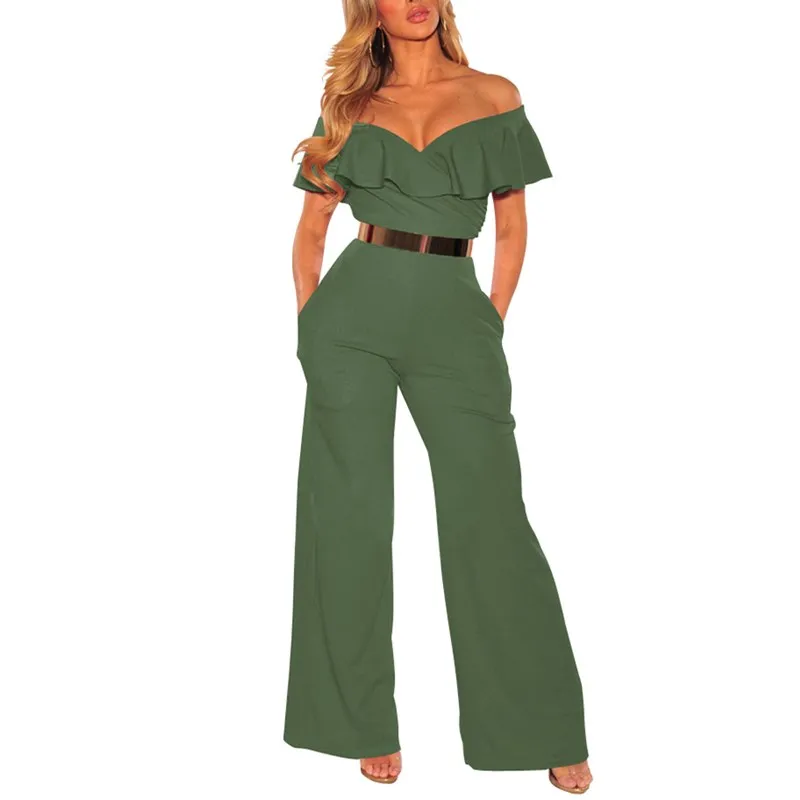 

Overalls Casual Loose Playsuit Women Off Shoulder Ruffles Jumpsuit Sexy Backless Wide Leg Pants