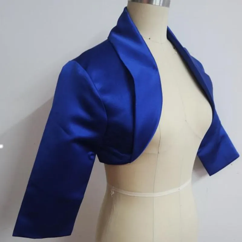 Королевский синий женский атласный Свадебный жакет осень три четверти рукава уникальный воротник свадебное пальто/Болеро