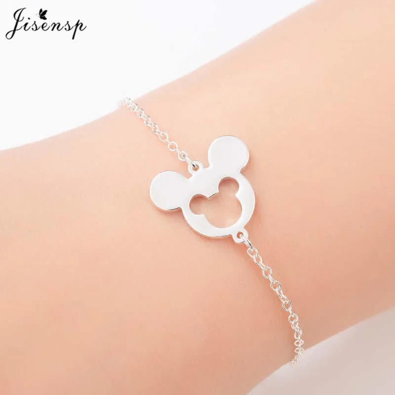 bracelet silver Jisensp браслеты с Микки-животными из нержавеющей стали для женщин, повседневные ювелирные изделия, Золотая Бабочка, очаровательный браслет для женщин, свадебный подарок - Окраска металла: bracelet silver