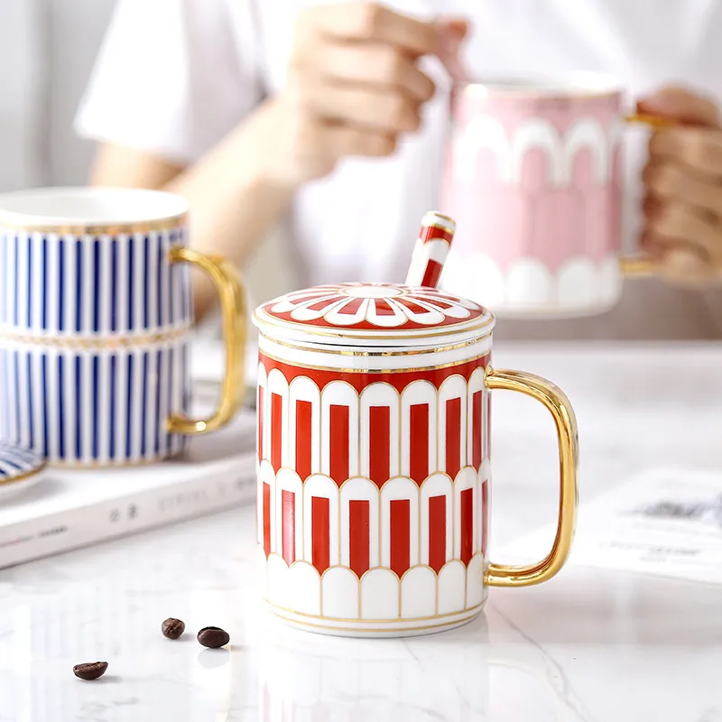 

Creative European Mug Cup afternoon tea cup Nordic style coffee cup ceramic mug and cover spoon B