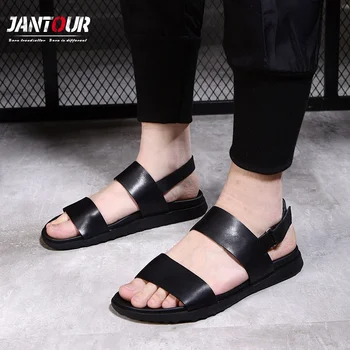 

Handsome Summer Breathable Roman Style Shoes Men's Genuine Leather Beach Hook Loop Outdoor Sandals Shoes Youth Sneakers male new