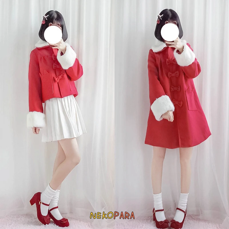 Long Et Hiver Col Mignon Red long Fourrure Outwear White Couleurs Amovible Carré short Poignets Bowknot Lolita Doux Manteau Chaud Type 2 White Chat AwwPT