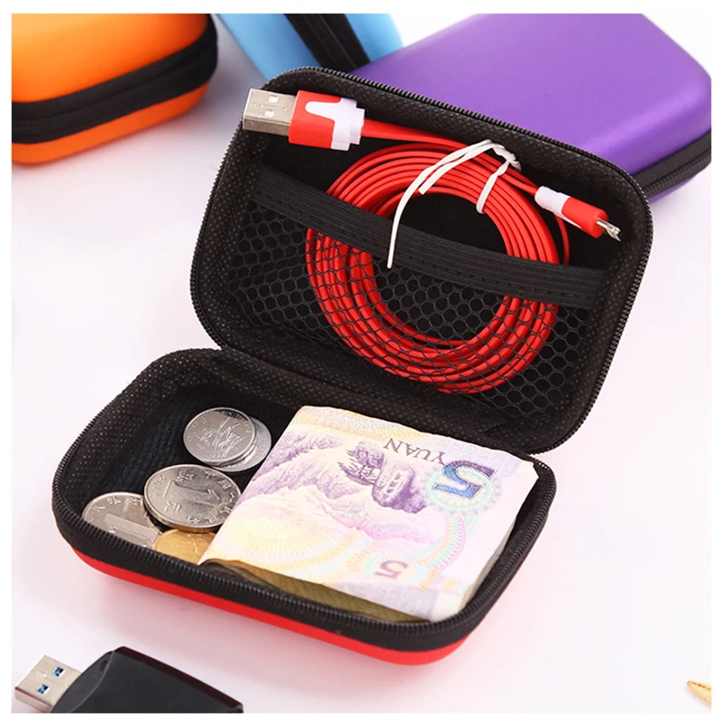 prativerdi Zippered Lock Hard Earphone Case EVA Leather Headphone Storage Bag Protective Usb Cable Portable travel Organizer8