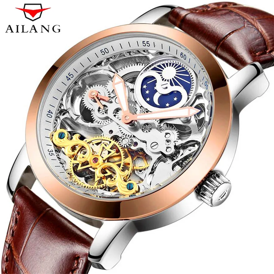 AILANG Skeleton Tourbillon модные повседневные дизайнерские механические мужские часы Топ бренд класса люкс автоматические часы мужские часы