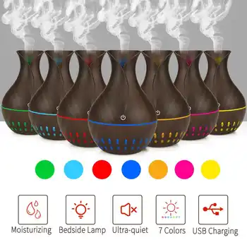 

7 Colors USB Mini Wood Grain Air Purifier Humidifier Aroma Essential Oil USB Electric Aroma Air Diffuser LED Lights