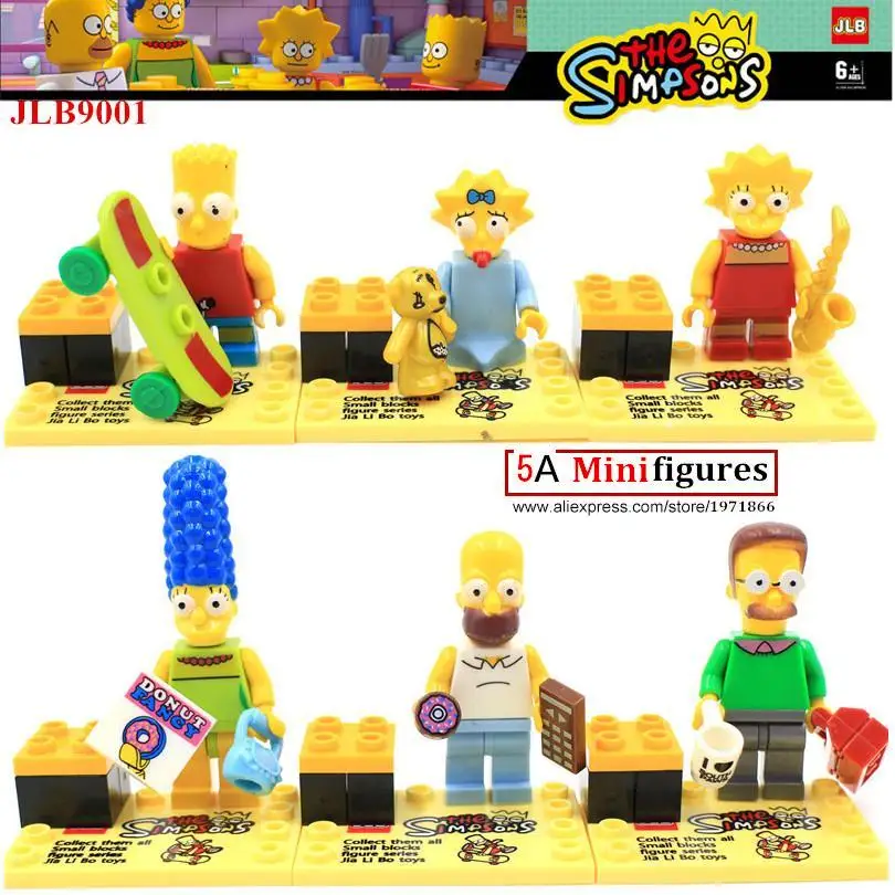 

6pcs  Marvel Super Hero The Simpsons Bart Homer Action Figures Minifigures Building Blocks Bricks Kid Baby Toys