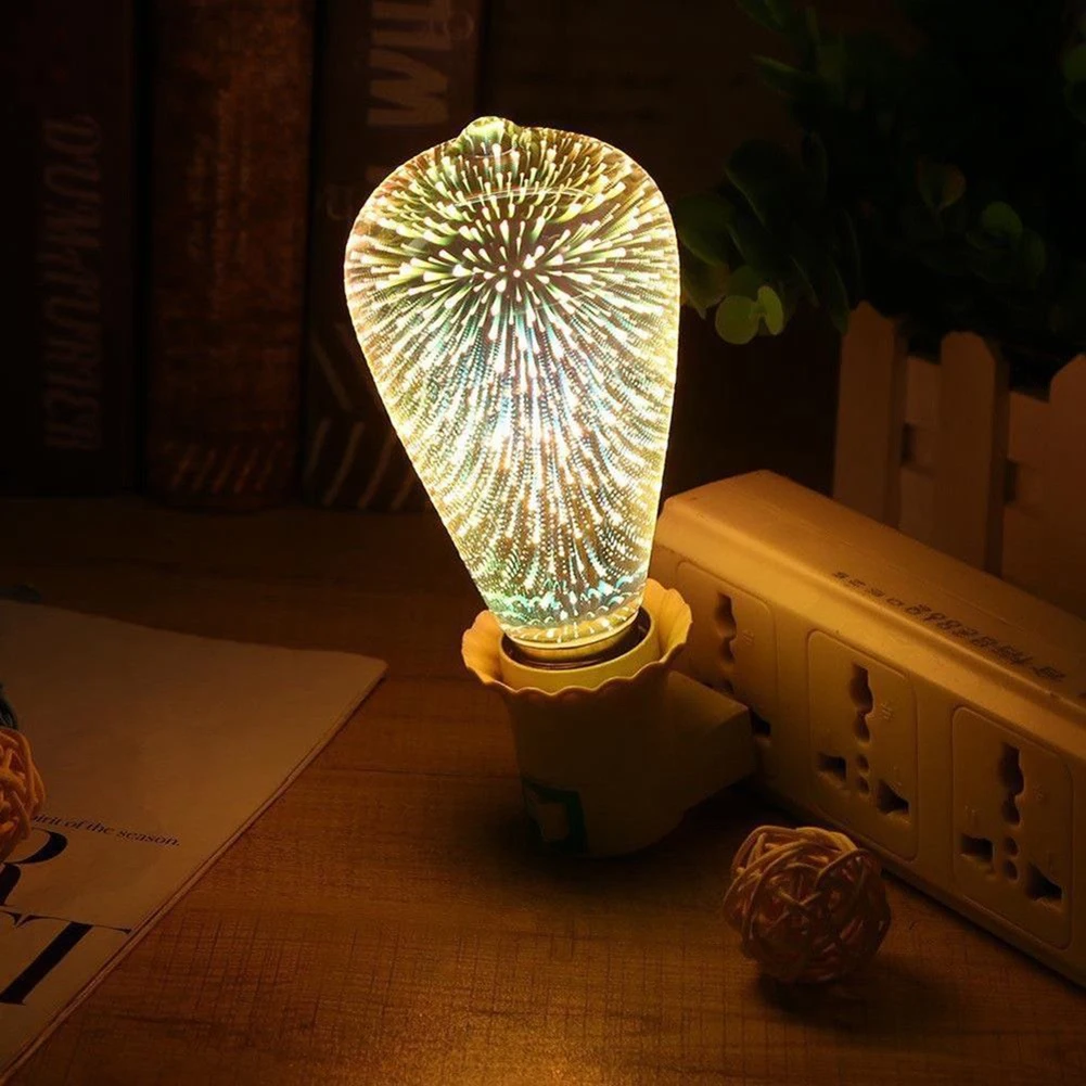 ST64 светодиодный 3D фейерверк лампочки вечерние свадебное Новогоднее украшение Edison E27 Фея лампы новогодние гирлянды