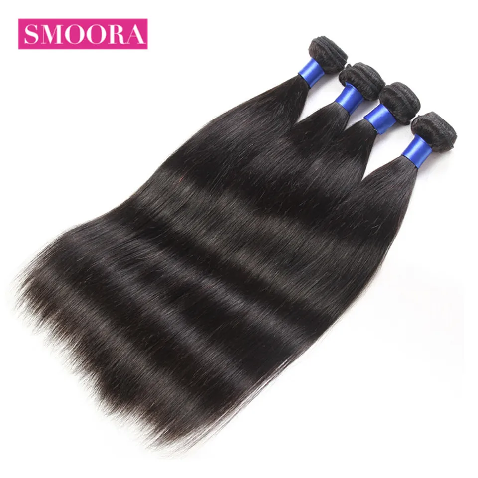 SMOORA Hair Straight Hair Extension Maylaysian Human Hair Bundles Striahgt Bundles Non Remy Hair 4 Bundles Deal Cheap Price