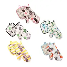 2 шт кактус Фламинго узор креативные анти-ожоги перчатки изоляционный коврик микроволновая печь кухонные перчатки горшок держатель салфетки