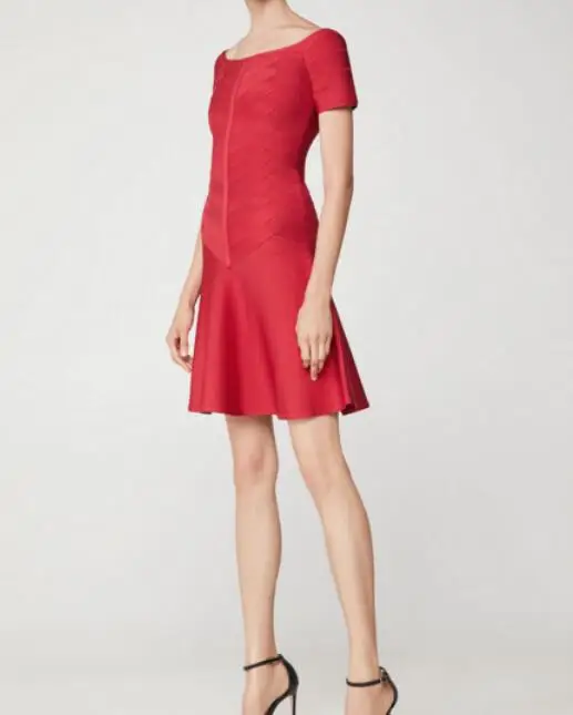 

Christmas Red Top Quality Bandage Dress A-Line Elegant Celebrity Fashion Night Club Autumn Winter Party Mini Dresses Sexy