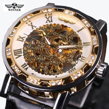 Heren Horloge Ganador Esqueleto Mecánico Reloj de Los Hombres Correa de Cuero Relojes Hombres de Lujo de Oro Relojes Mecánicos Mens Erkek Kol Saati
