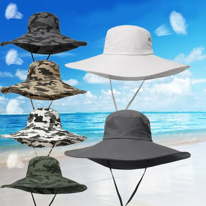 

16cm Long Wide Brim Women Men Summer Quick Dry Fishing Cap Sun Protection Camouflage Outdoor Breathable Adjustable Bucket Hat