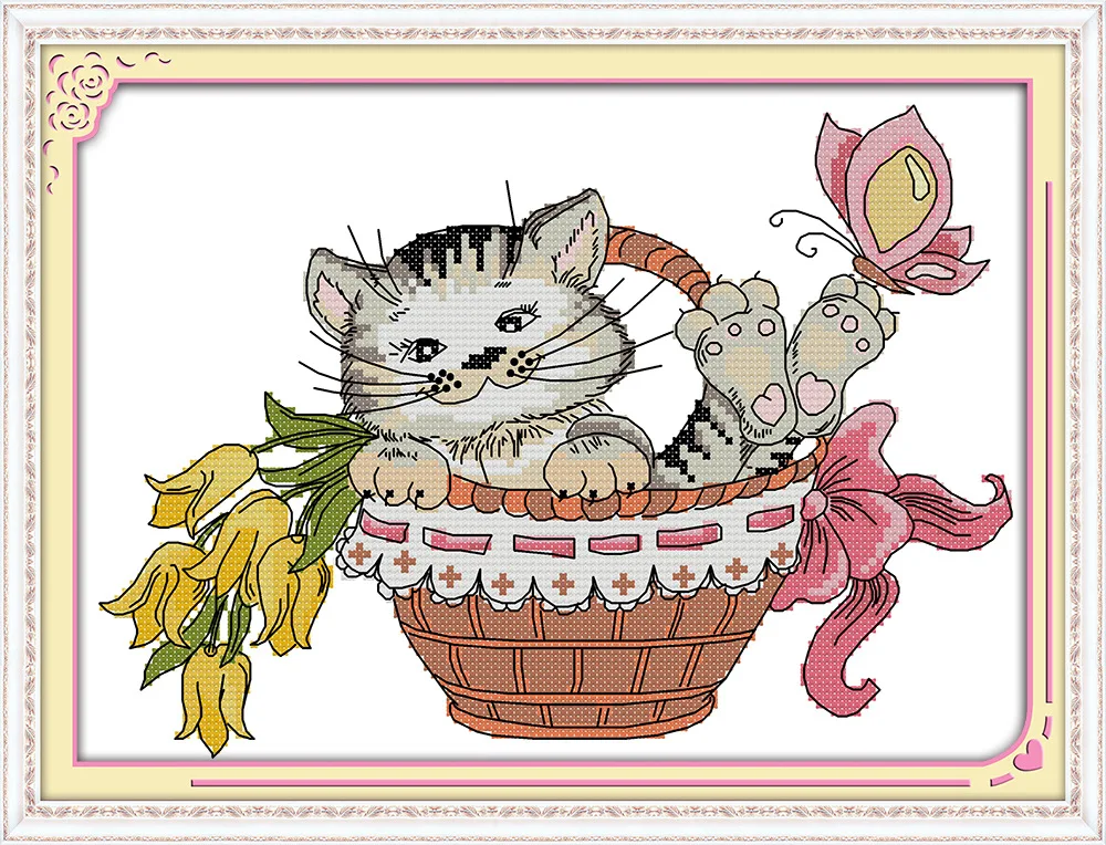 Кошка с цветами рисунок
