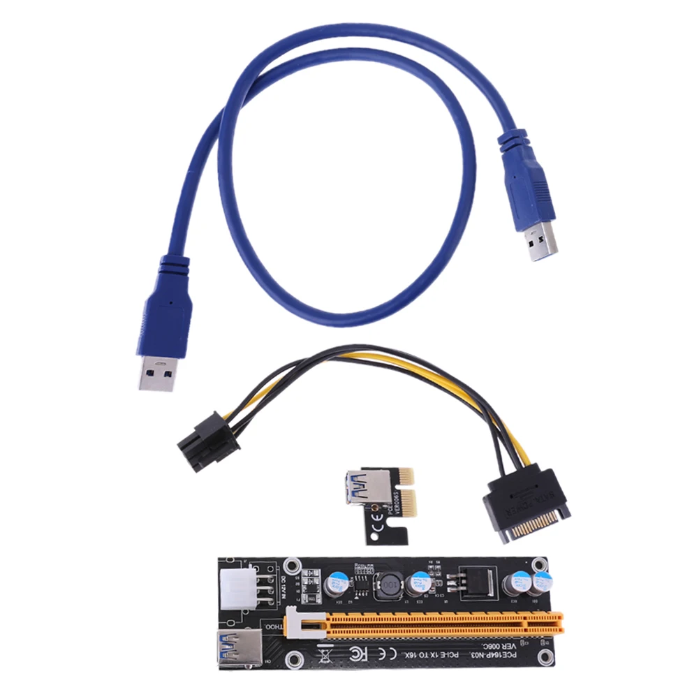 USB 3 0 PCI E Express 1x расширитель переходника карты с SATA 15 Pin 6Pin кабель питания Riser для
