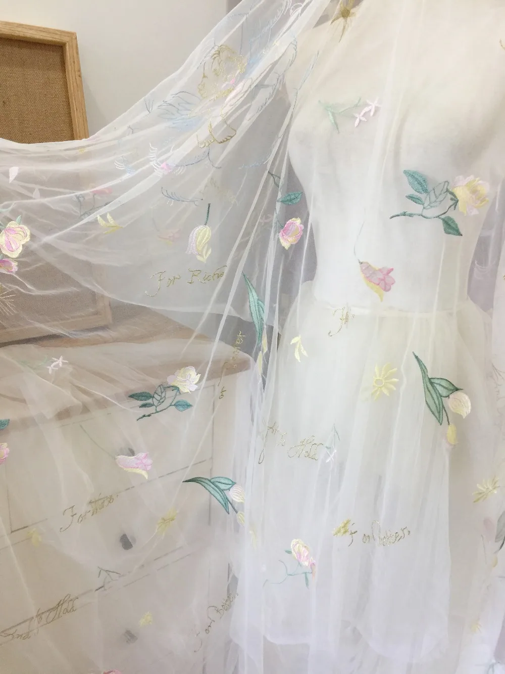 1 ярд изысканный фарийсказка Купидон Цветочная вышивка мягкий кружевной тюль ткань для свадебного платья, свадебное платье Выпускное Платье кутюр платье