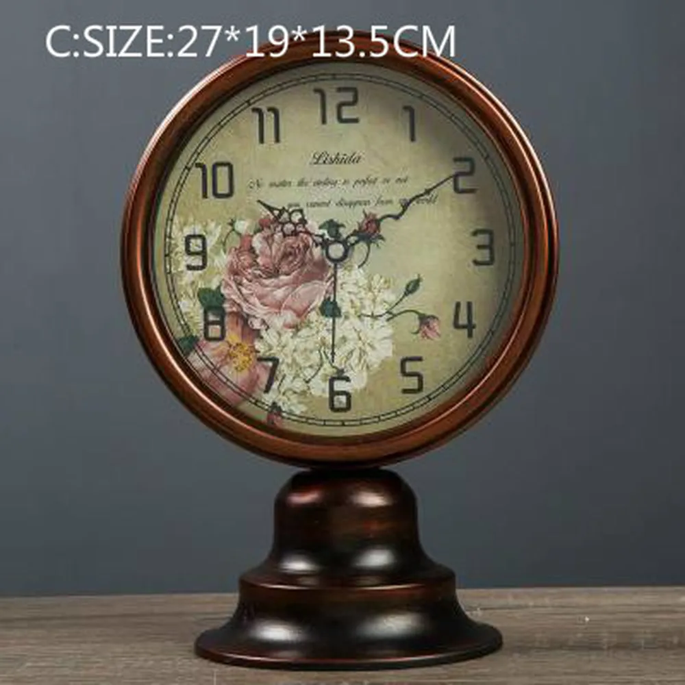  1PCS American clock double-sided clock table clock bedroom European retro sitting room decoration s - 32884384352