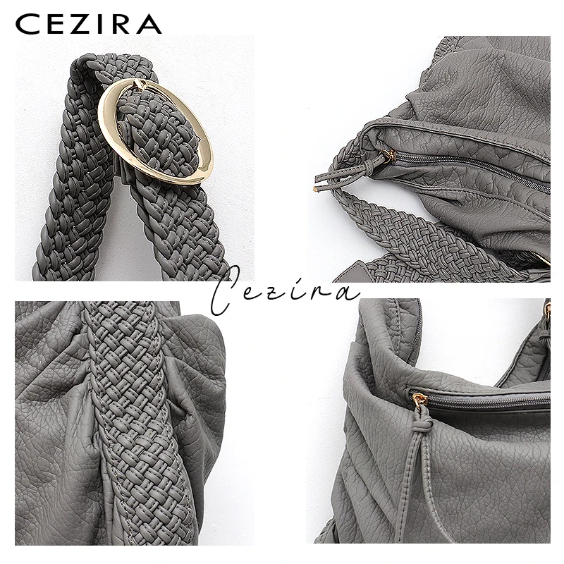  CEZIRA Big Soft Casual Women Bags Girl Wash PU Leather School Handbag Ladies Adjustable Woven Buckl - 33018773652