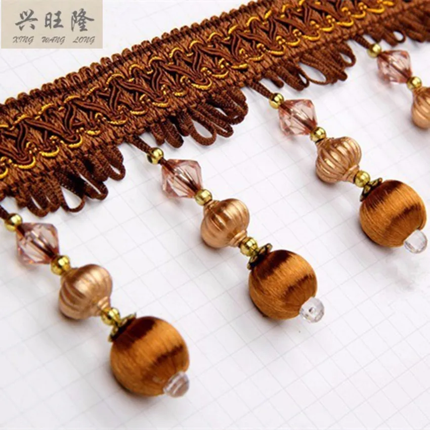 XWL New 12M/Lot 10cm Curtain Lace Accessories Polyester Lantern Beads Lace Tassel Fringe Trim Ribbon DIY Sewing Sofa Home Decor