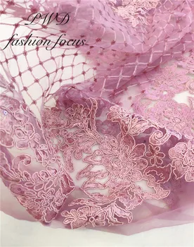 

On Sale Dress Fabric Embroidery Sequins Tulle Lace Fabric High Quality African Peach Lace Fabric Evening Dress Fabric