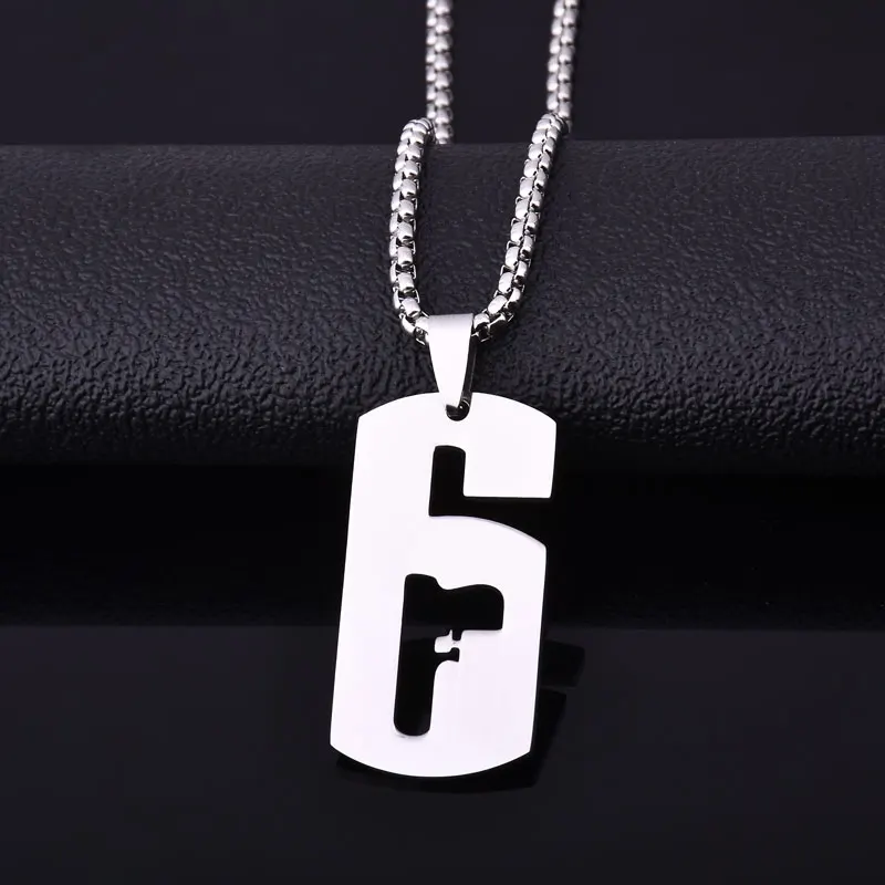 

2018 Stainless Steel number six shape pendant necklaces Men fashion Rainbow Six Siege Necklace Tom Clancy game jewelry gifts