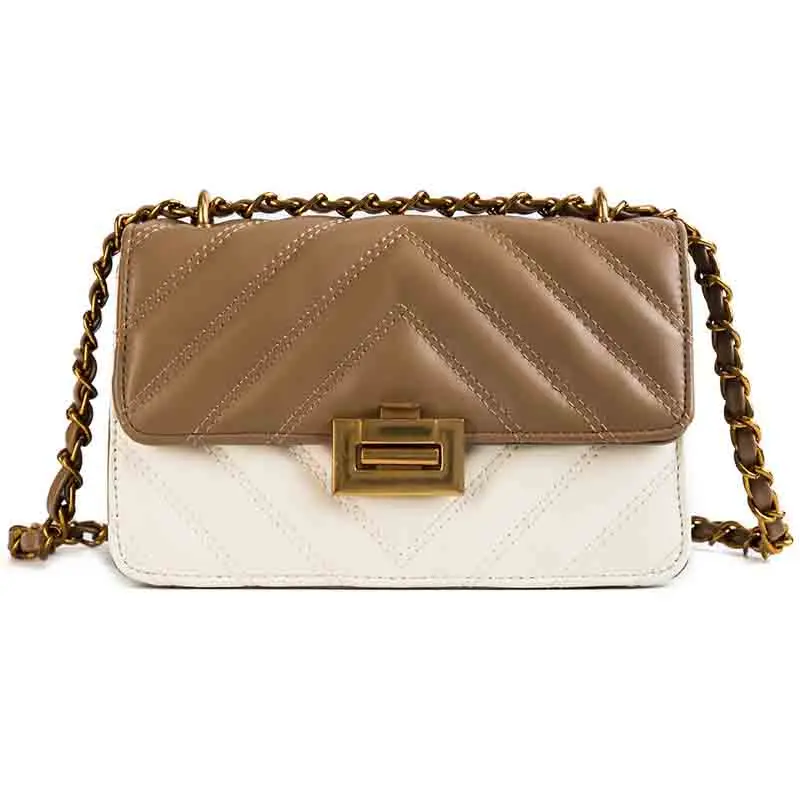 

2019 Retro PU Ladies Simple Stitching Color Small Square Bag Fashion Chain Buckle Mobile Phone Multi-Function Coin Purse Storage
