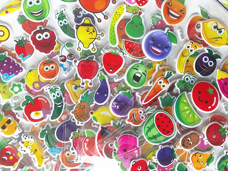 Happyxuan 12 листов дети милые 3D выпуклые Наклейки фрукты и овощи мультфильм детский сад Школа учитель награда