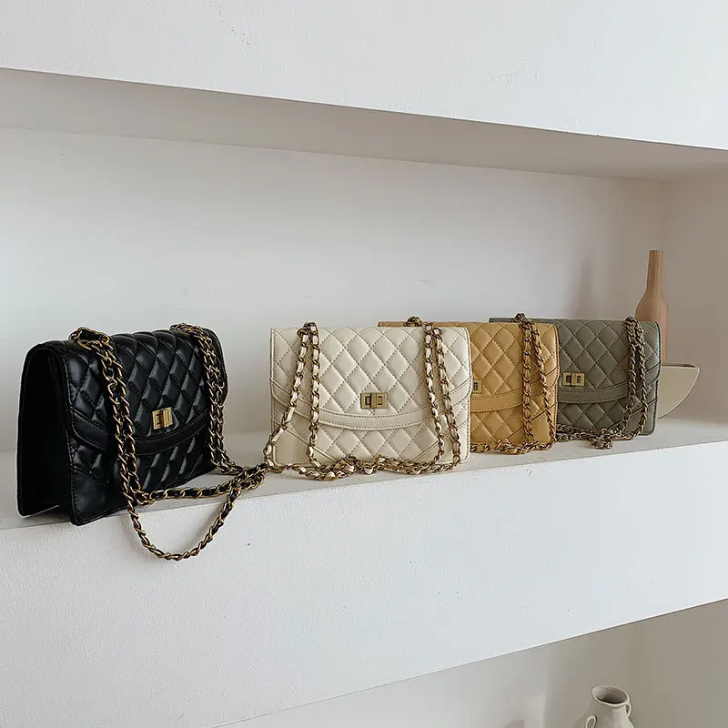 

Women's Bag Chain Shoulder Crossbody Bag Retro Shoulder Strap Square Pouch Lingge Pu Leather Designer Handbags High Quality