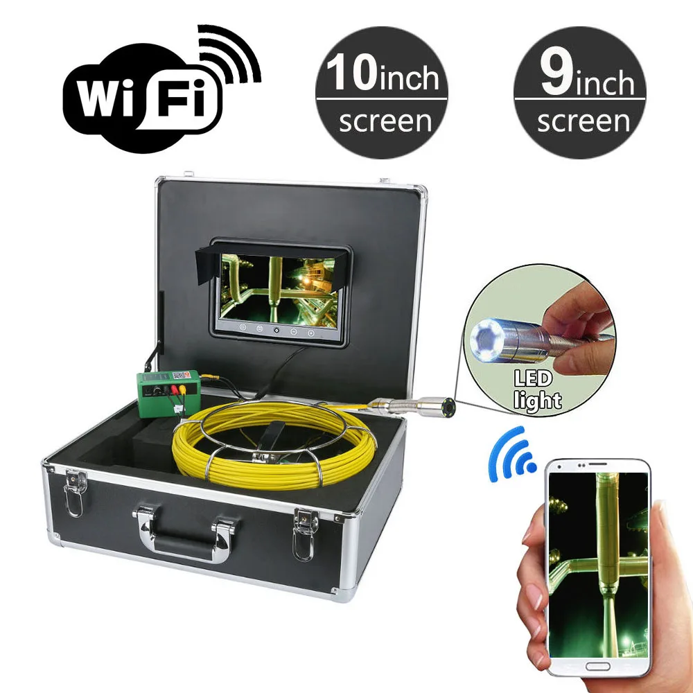10 /9 Wifi Câmera de Vídeo Inspeção da Tubulação de Esgoto de Drenagem Pipeline Vídeo Industrial Endoscópio Serpente 1000 Câmera Tvl 20 M-50 Metros 2 10 9 WiFi Câmera de Vídeo Inspeção