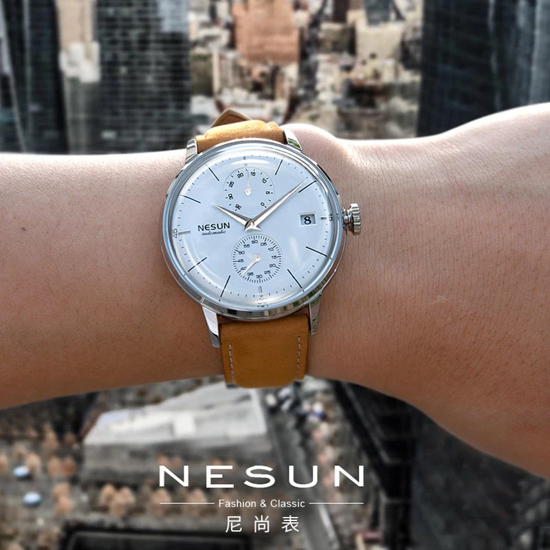 Luxury Brand Men's Watches Nesun Automatic Mechanical Watch Men Sapphire relogio masculino Genuine Leather Strap clock N9606-1