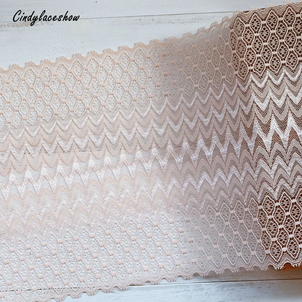 2 Yards 23cm Width Lotus Pink Embroidered Stretch Lace Trimmings Soft Elastic Tulle Lace Trim