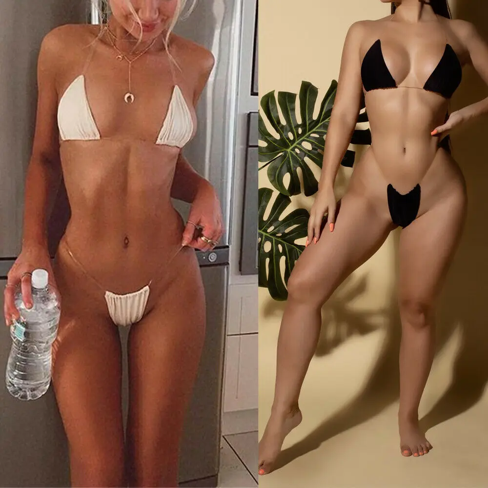 2019 Women Sexy Bikini Set Solid Color Swimsuits Swimwear Transparent Strap Beach Bralette Swimsuit Bathing Suit Solid Swimwear