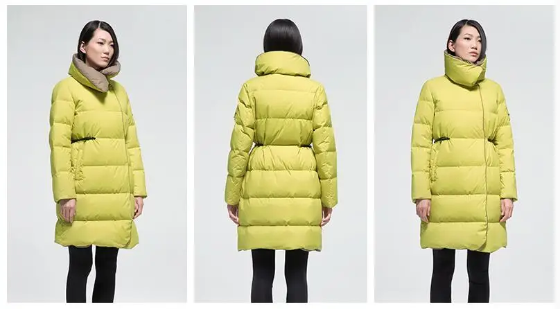 MISUN Girls Winter Jacket 2018 Slim PU Waist Stand Collar Thickening Fabric Wave Cut Patchwork Medium-Long Down Coat MSD-G572