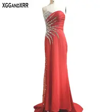 Heavy Crystal Red Satin Mermaid Prom Dresses 2018 Sweetheart Pleat Sweep Train Off Shoulder Zipper Back Vestido De Festa