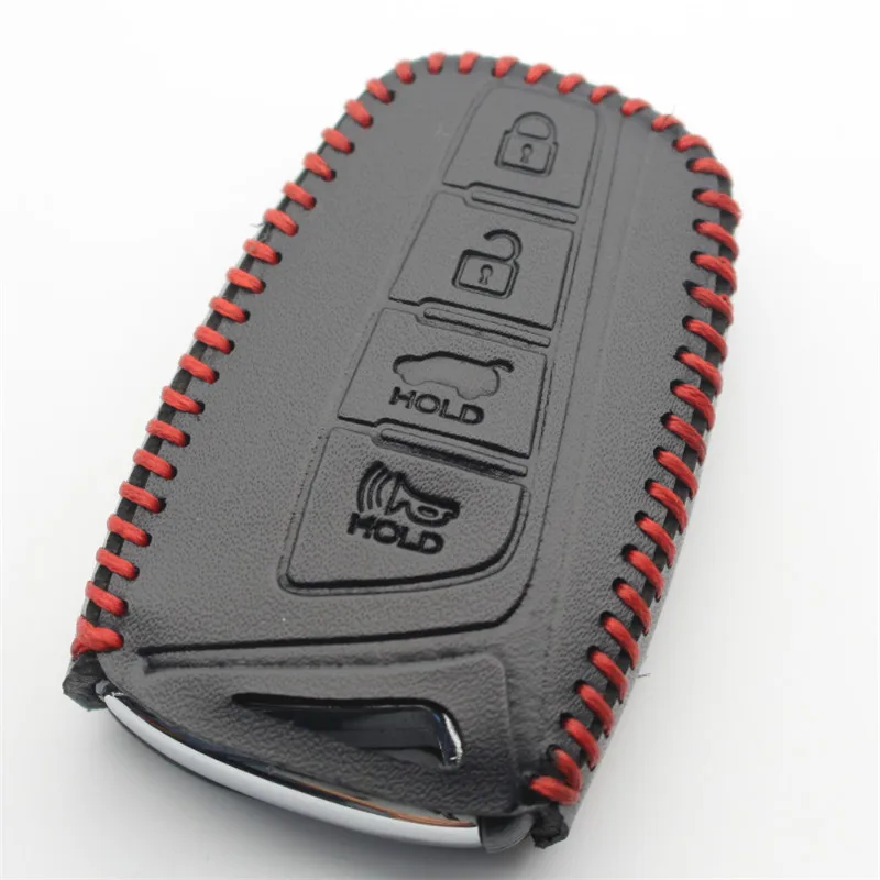 

XIEAILI Genuine Leather 4Button Keyless Entry Smart Key Case Cover For Hyundai SantaFe/Equus/Azera/Genesis No Keychain M317